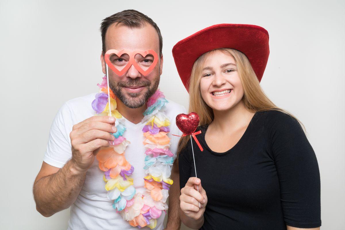 party photo booth props male female fun glasses white background